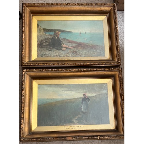 1385 - Two Sidney Moore oil paintings in gilt frames. ‘On the Beach at Beer S. Devon’ and ‘Comin’ Thro’ the... 