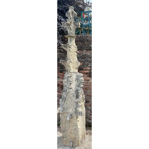 28 - A Yorkshire limestone medieval three piece pinnacle with lead cramps, height 227cm. From the East En... 