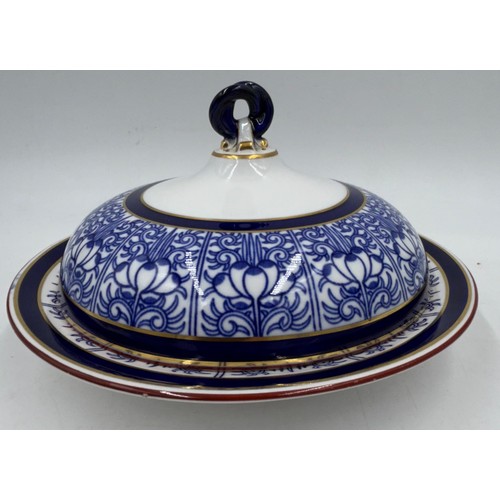 160 - A collection of 19thC Royal Worcester 'Royal Lily' cobalt blue items to include Muffin Dish with lid... 