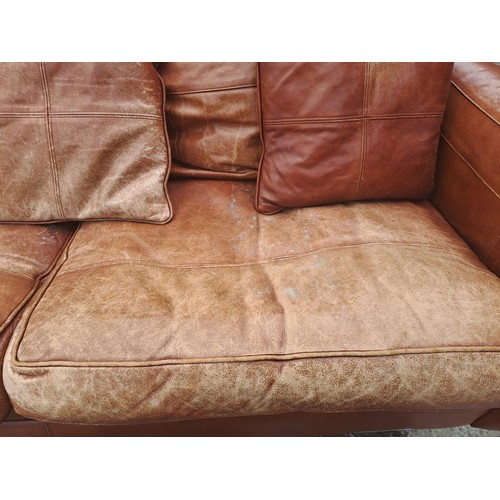 49 - Good quality brown leather three seater Duresta Spitfire sofa. 80cm h x 220cm w x 103cm d.