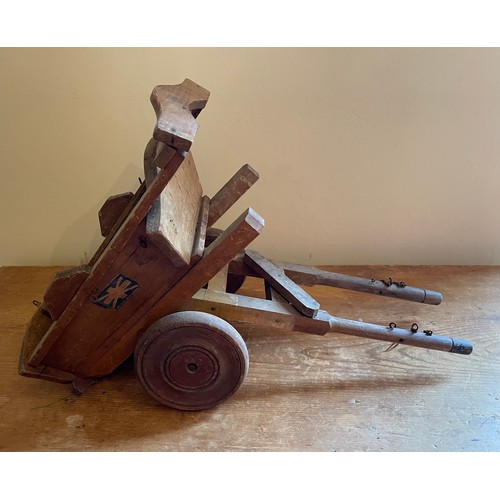 1212 - A tipping wooden farm cart, early 20thC, measuring 27cm w x 59cm l x 26cm h. Victorian carved wooden... 