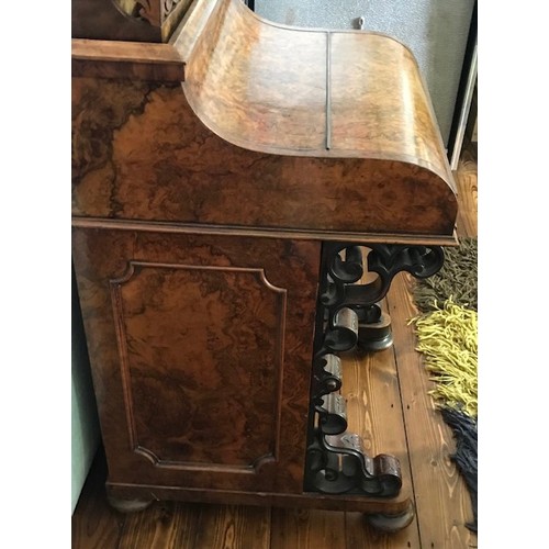 46 - A good quality burr walnut Davenport desk with piano front and brass gallery to top, four drawers to... 