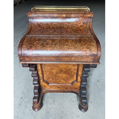 46 - A good quality burr walnut Davenport desk with piano front and brass gallery to top, four drawers to... 