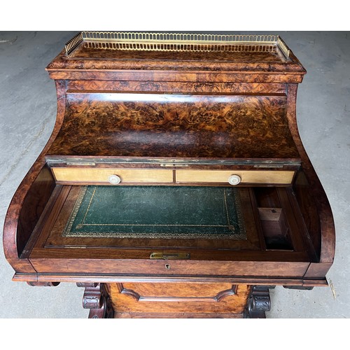 46 - A good quality burr walnut Davenport desk with piano front and brass gallery to top, four drawers to... 