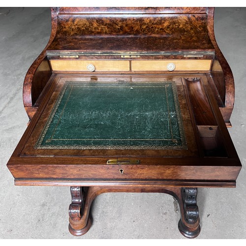 46 - A good quality burr walnut Davenport desk with piano front and brass gallery to top, four drawers to... 