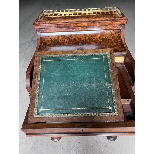 46 - A good quality burr walnut Davenport desk with piano front and brass gallery to top, four drawers to... 