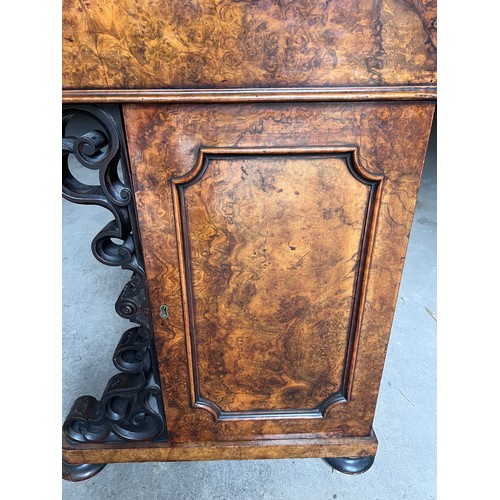 46 - A good quality burr walnut Davenport desk with piano front and brass gallery to top, four drawers to... 