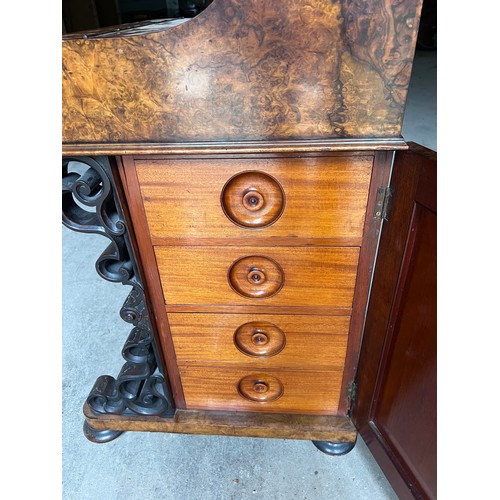 46 - A good quality burr walnut Davenport desk with piano front and brass gallery to top, four drawers to... 