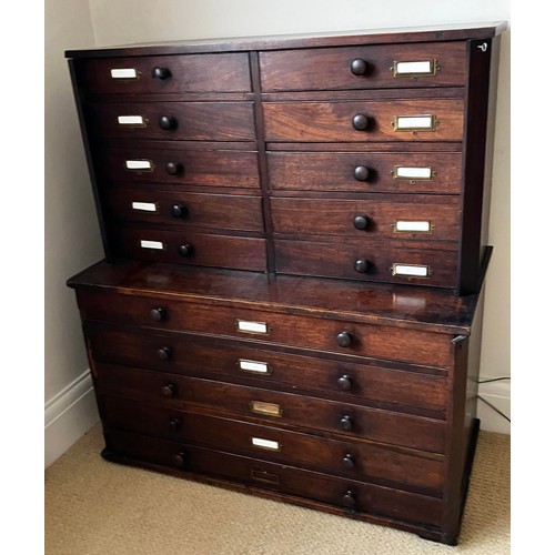 48 - A 19thC mahogany collectors cabinet with wooden knobs. Ten drawers to top over five long drawers to ... 