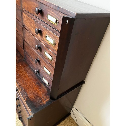 48 - A 19thC mahogany collectors cabinet with wooden knobs. Ten drawers to top over five long drawers to ... 