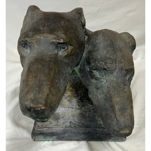 31 - A reconstituted stone sculpture depicting two greyhounds. Base 29cm x 21cm. Length to nose 46cm. Hei... 