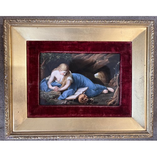 157 - A 19thC finely painted continental porcelain plaque depicting Mary Magdalene as a penitent after P.G... 