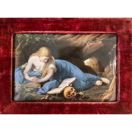 157 - A 19thC finely painted continental porcelain plaque depicting Mary Magdalene as a penitent after P.G... 