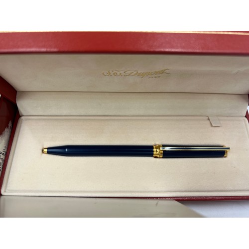 971 - DuPont pinstripe 925 silver ballpoint pen in original box, DuPont blue Chinese lacquer ballpoint pen... 