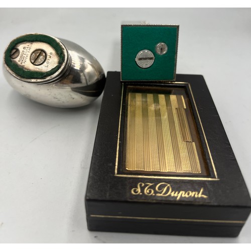 1328 - Three lighters to include DuPont gold plated lighter in original box, Lord De Luxe column silver pla... 