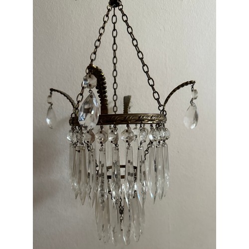 1017 - Four matching late 19th/early 20thC brass and cut glass small chandeliers. Length from hook to botto... 