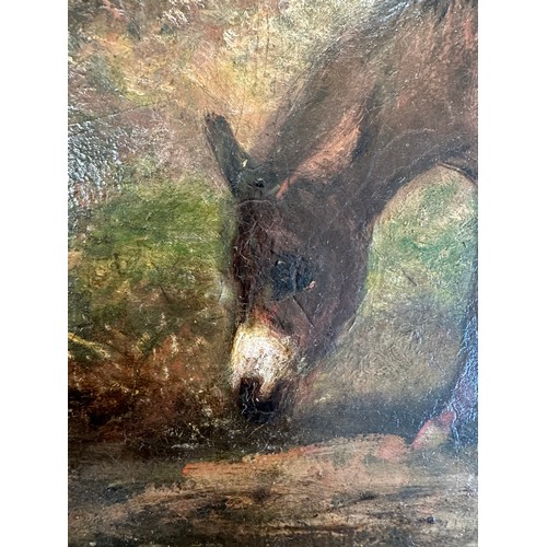 1387 - A 19thC oil on board of two donkeys labelled to the reverse. J. F. C. Ward 1870. Image size 25 x 35.... 