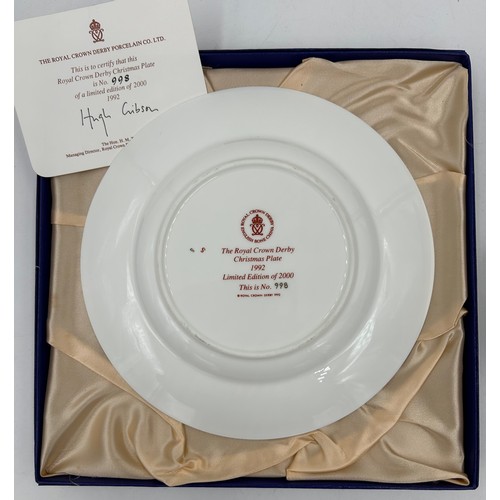 403 - Six Royal Crown Derby Limited Edition Christmas plates 21.5cm d comprising: 1991 the first plate In ... 