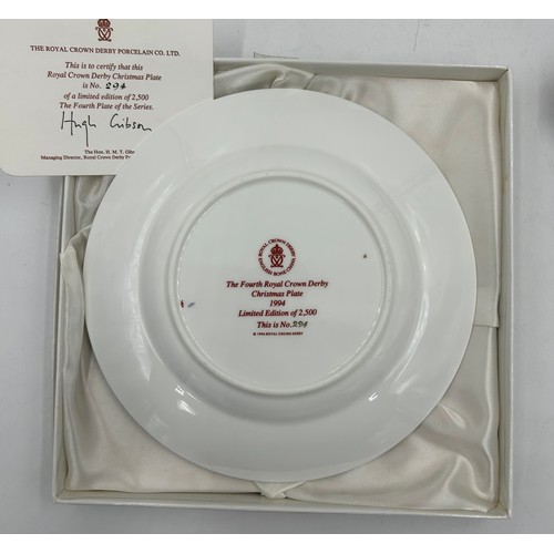 403 - Six Royal Crown Derby Limited Edition Christmas plates 21.5cm d comprising: 1991 the first plate In ... 