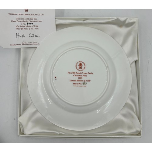 403 - Six Royal Crown Derby Limited Edition Christmas plates 21.5cm d comprising: 1991 the first plate In ... 