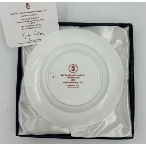 403 - Six Royal Crown Derby Limited Edition Christmas plates 21.5cm d comprising: 1991 the first plate In ... 