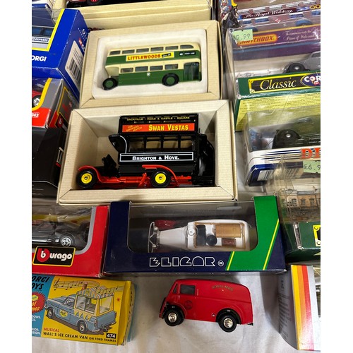 1206 - An assortment of diecast models, the majority boxed  to include Corgi buses, 3 x Gilbow Exclusive Fi... 