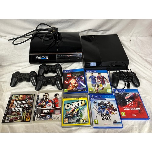 1210 - Playstations: Playstation 3 with 3 controllers, power cable and 3 x games- Grand Theft Auto IV, Fifa... 