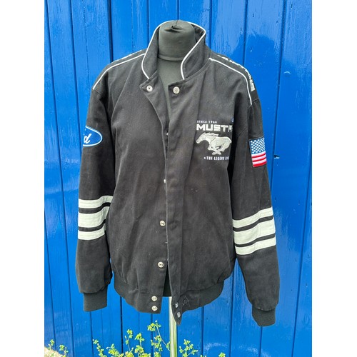 829 - Two Ford Mustang black cotton twill jackets by J.H. Design Group.  Size XL and Size S. With embroide... 