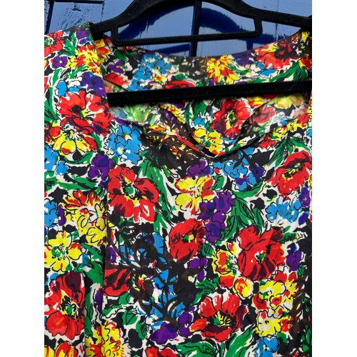 846 - A vintage floral silk dress waist 43cm laid flat.