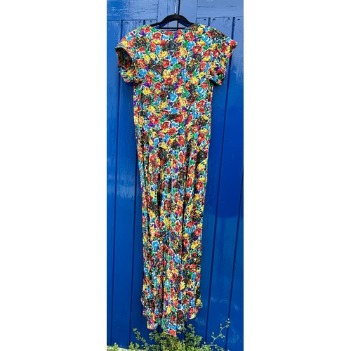 846 - A vintage floral silk dress waist 43cm laid flat.