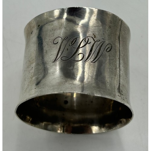 807 - Hallmarked silver to include a Yard of Lead pencil in original box, 3 x napkin rings various dates a... 