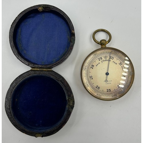 731 - Two pocket barometers, one Victorian gilt Pillischer Optician,  88 New Bond Street, London the other... 