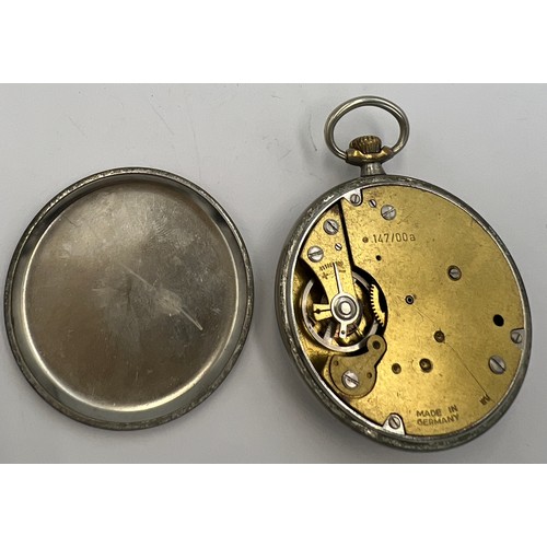 698 - Two pocket watches including silver with subsidiary seconds hand and brass cased chronograph.