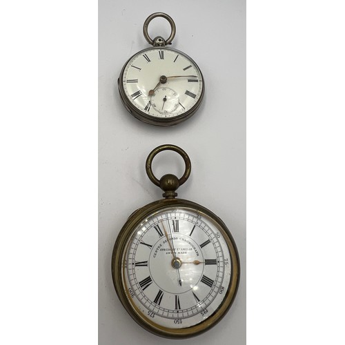 698 - Two pocket watches including silver with subsidiary seconds hand and brass cased chronograph.