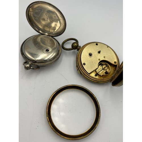 698 - Two pocket watches including silver with subsidiary seconds hand and brass cased chronograph.