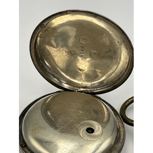 698 - Two pocket watches including silver with subsidiary seconds hand and brass cased chronograph.