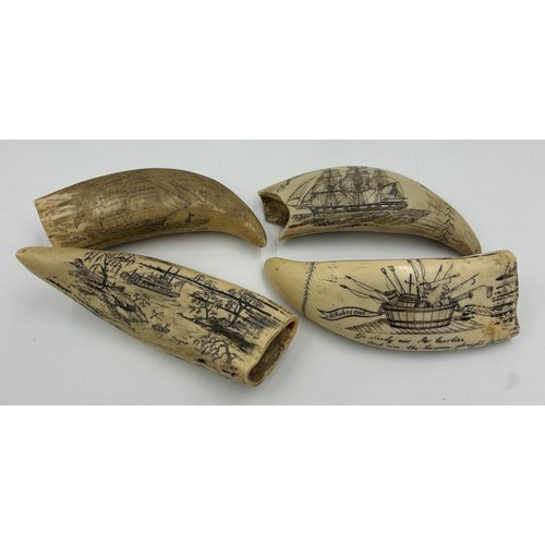 1334 - Four resin scrimshaws - The Bark Veronica, The Ship Lawrence/ Commodore Perry, The Whalers Coat of A... 