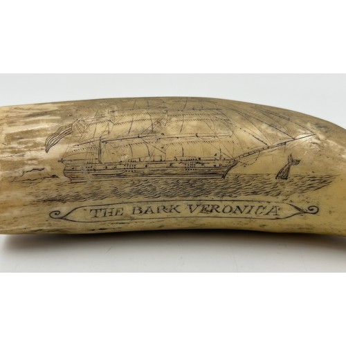 1334 - Four resin scrimshaws - The Bark Veronica, The Ship Lawrence/ Commodore Perry, The Whalers Coat of A... 