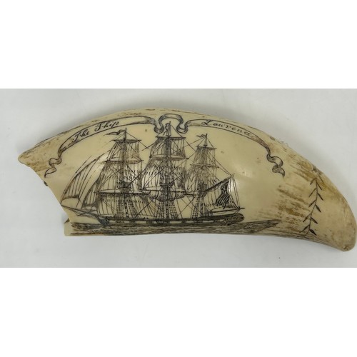 1334 - Four resin scrimshaws - The Bark Veronica, The Ship Lawrence/ Commodore Perry, The Whalers Coat of A... 