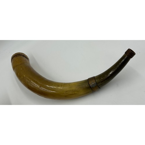 1335 - An animal bugle horn part metal mounted 38cm l together with a Victorian hinged box with green baize... 