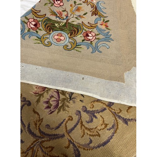 828 - Two vintage tapestries of classical floral designs. 56 x 56cm and approx. 63 x 52cm. Unframed.