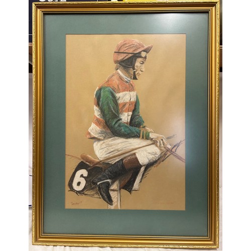 1415 - A framed pastel of Lester Piggott by N. W. Brunyee 1982. Frame 60 x 79cm with non-reflective glass.