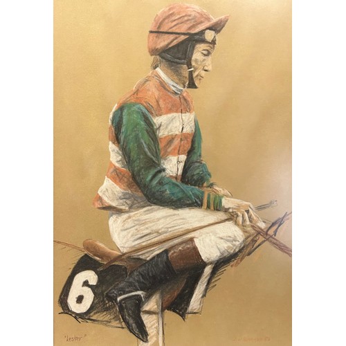 1415 - A framed pastel of Lester Piggott by N. W. Brunyee 1982. Frame 60 x 79cm with non-reflective glass.