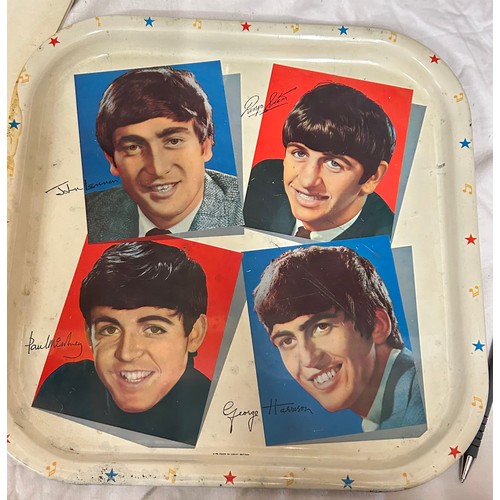 1337 - A miscellany of items : a Beatles square metal tray 33 x 33, a vintage chrome lamp base with tiered ... 