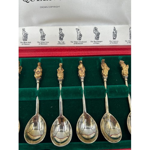 827 - The Queen's Beasts - a cased set of ten hallmarked silver spoons, William Comyns & Sons Ltd, London ... 