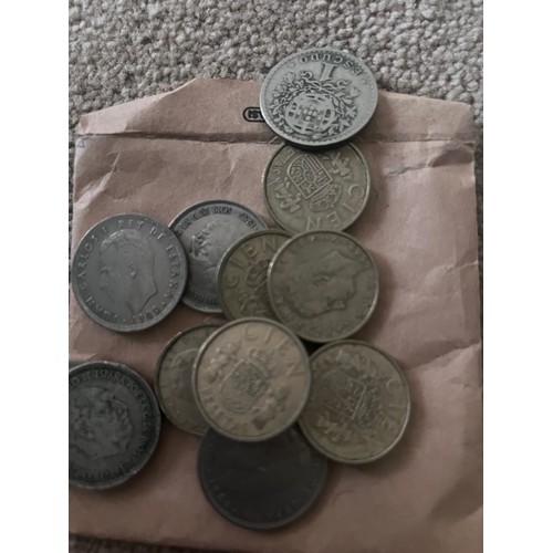 745 - World coins and banknotes to include Spanish, Greece, Francs, Dutch etc.