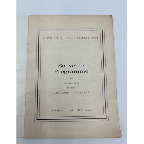 920 - Two Souvenir Programmes The Lord Taverners v Radcliffe on Trent Cricket Club July 23rd 1967 both aut... 