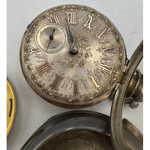 700 - A silver pair cased pocket watch London 1883 with subsidiary seconds dial. Total weight 148.5gm. 6cm... 