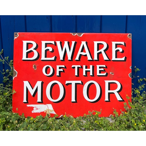 82 - Motoring interest, ‘Beware of The Motor’ enamel sign. 37cm x 53cm.