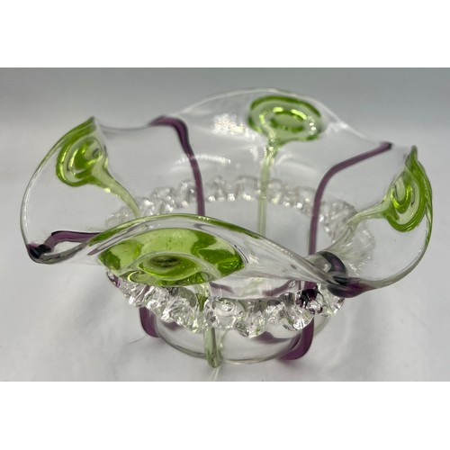 128 - An Art Nouveau Peacock glass bowl circa 1900 in the manner of William Powell 14cm d.